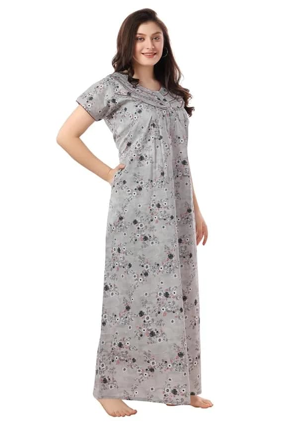 Soulemo Women's Pure Cotton Floor Length Nighty (L - Bust - 44 - Grey 80) 1633X_L | Soft, Lightweight, Stylish Nightwear for Women thumbnail 9