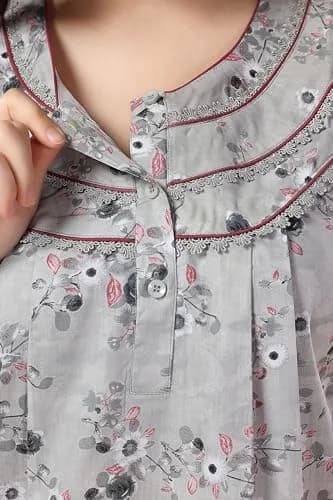 Soulemo Women's Pure Cotton Floor Length Nighty (L - Bust - 44 - Grey 80) 1633X_L | Soft, Lightweight, Stylish Nightwear for Women thumbnail 5