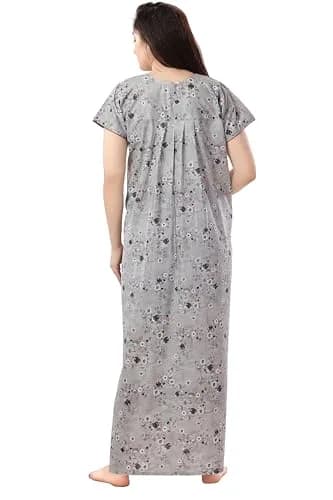 Soulemo Women's Pure Cotton Floor Length Nighty (L - Bust - 44 - Grey 80) 1633X_L | Soft, Lightweight, Stylish Nightwear for Women thumbnail 6
