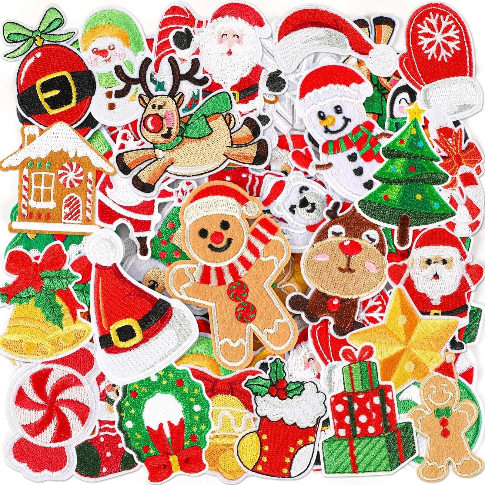 AUGSUN 60pcs Christmas Iron On Patches | Assorted Festive Designs - main product image