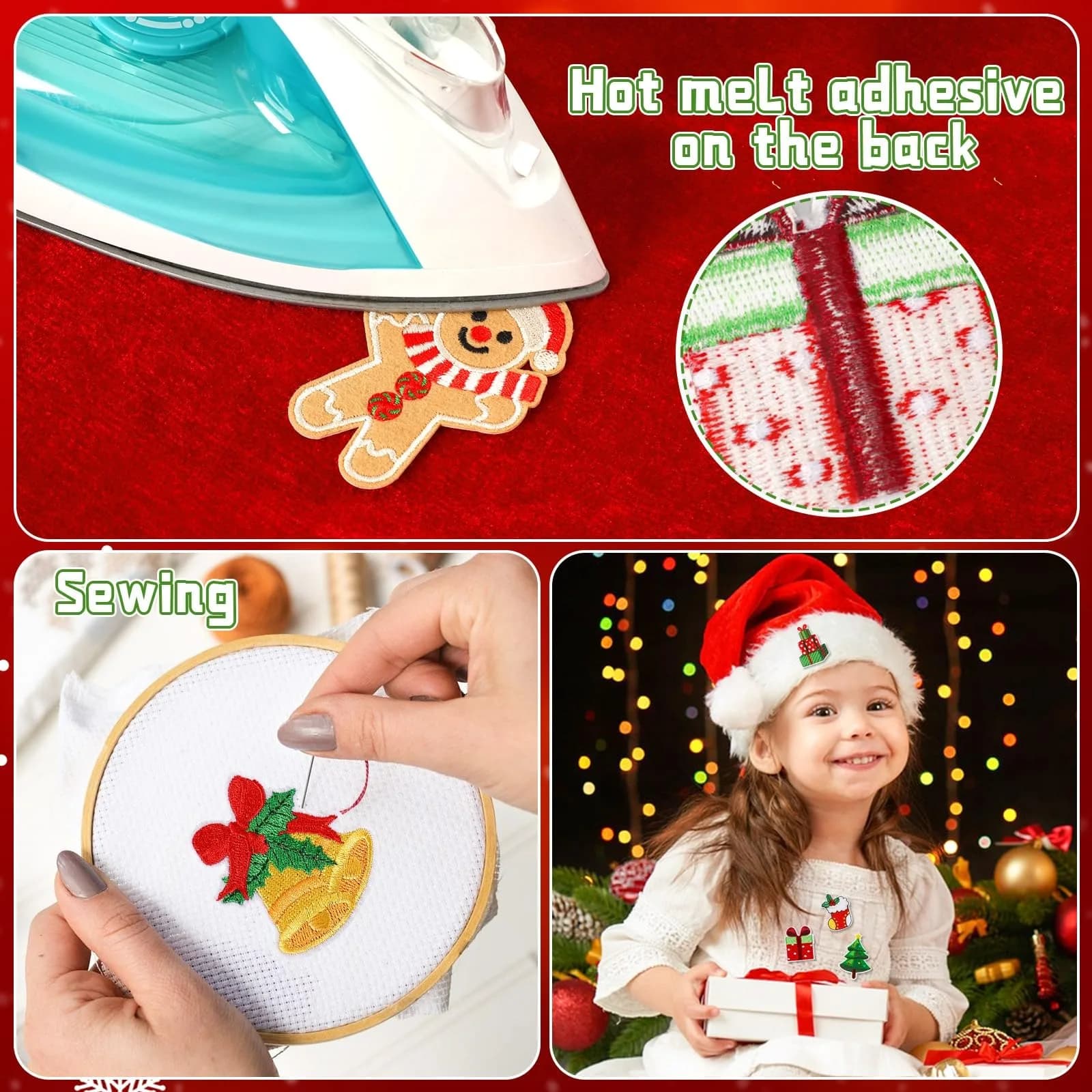 AUGSUN 60pcs Christmas Iron On Patches | Assorted Festive Designs - view 5