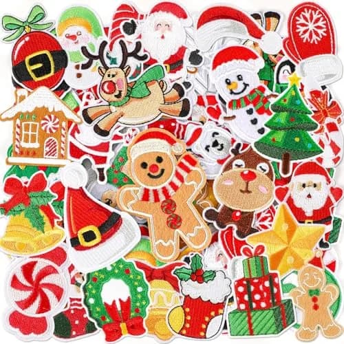 AUGSUN 60pcs Christmas Iron On Patches | Assorted Festive Designs thumbnail 1