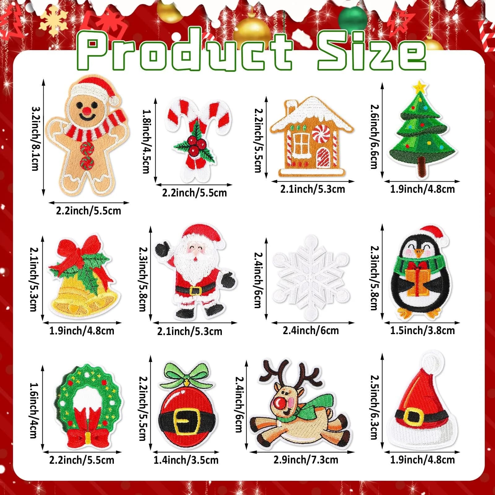 AUGSUN 60pcs Christmas Iron On Patches | Assorted Festive Designs - view 2