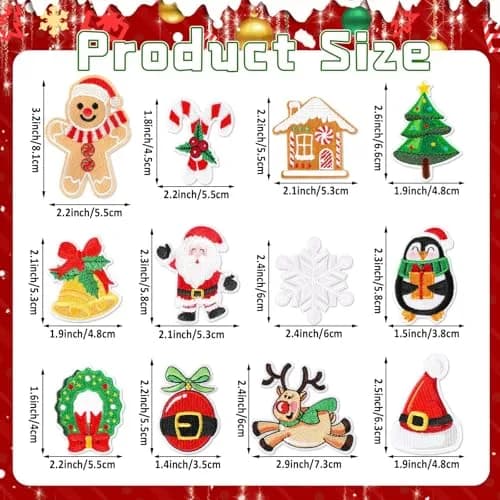 AUGSUN 60pcs Christmas Iron On Patches | Assorted Festive Designs thumbnail 2
