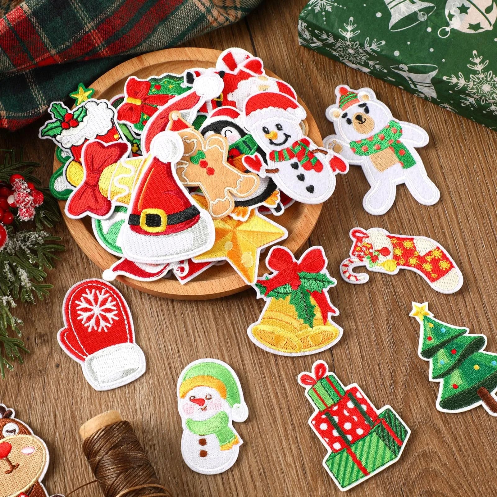 AUGSUN 60pcs Christmas Iron On Patches | Assorted Festive Designs - view 3