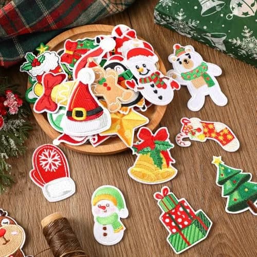 AUGSUN 60pcs Christmas Iron On Patches | Assorted Festive Designs thumbnail 3