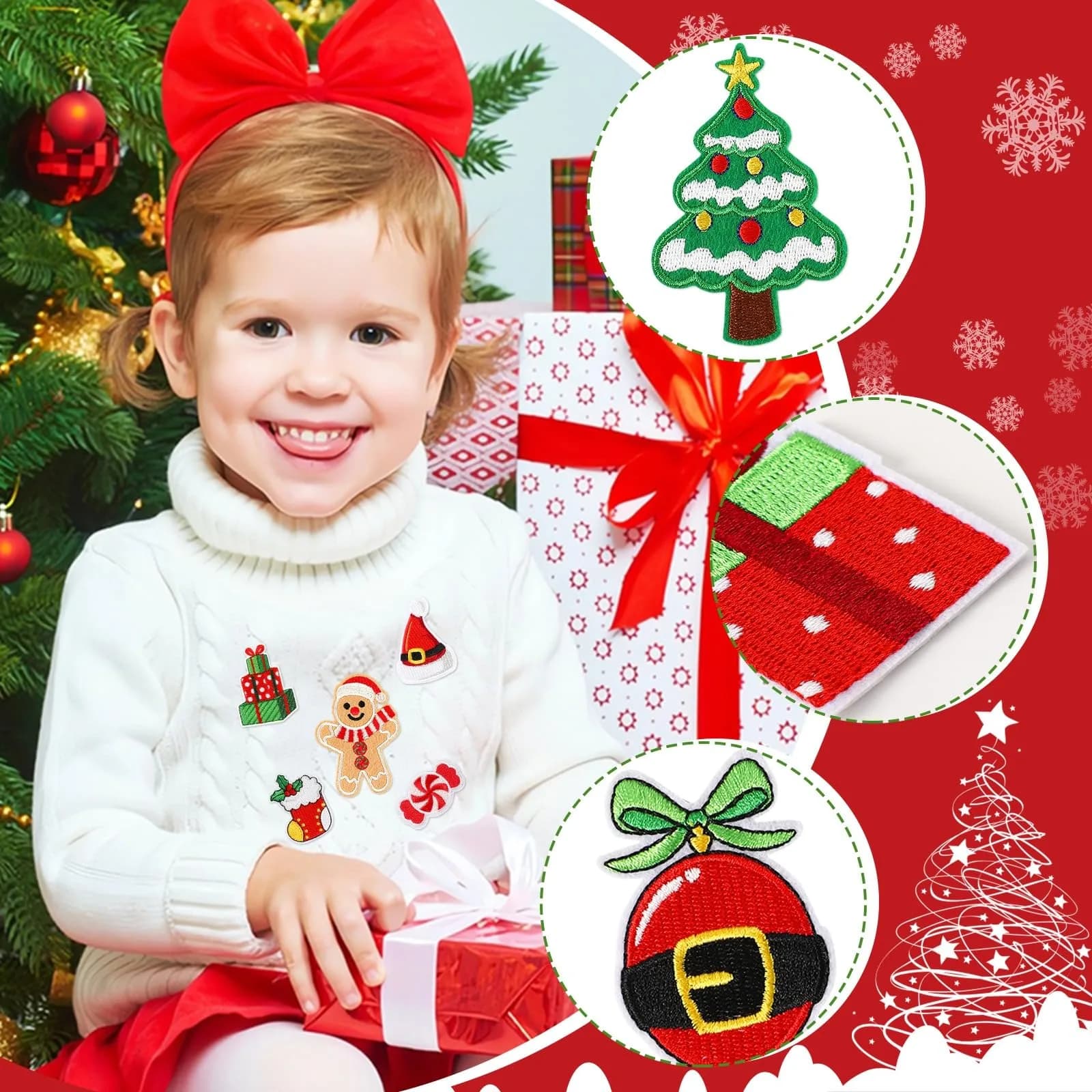 AUGSUN 60pcs Christmas Iron On Patches | Assorted Festive Designs - view 4