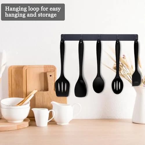 E-far 10-Piece Black Silicone Cooking Utensils Set | Heat Resistant to 450°F, Non-Stick Safe, Dishwasher Safe thumbnail 6