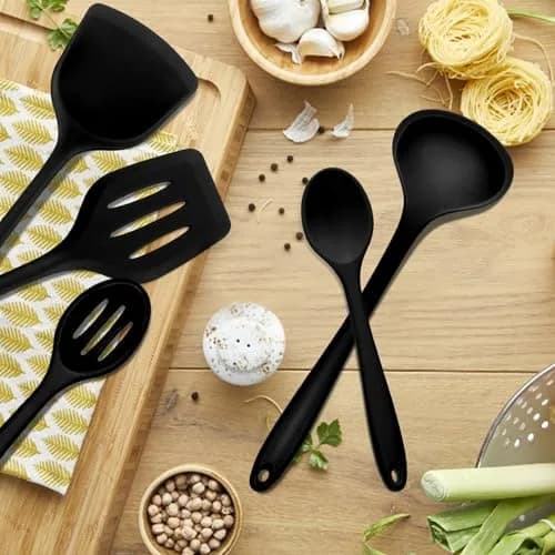E-far 10-Piece Black Silicone Cooking Utensils Set | Heat Resistant to 450°F, Non-Stick Safe, Dishwasher Safe thumbnail 8