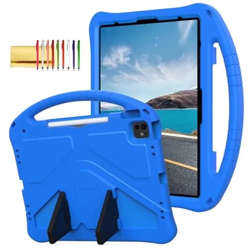 Dteck Blue EVA Foam Case for iPad Air 13-inch M2 2024 & iPad Pro 13-inch M4 2024 & iPad Pro 12.9-inch 3rd-6th Gen | Kid-Safe Handle Stand & Pencil Holder thumbnail 1