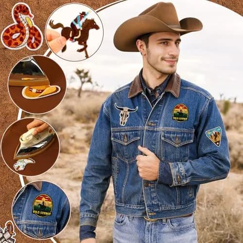 AUGSUN 60Pcs Western Iron On Patches | Brown Embroidered Sew Applique Set (60-Piece) thumbnail 5