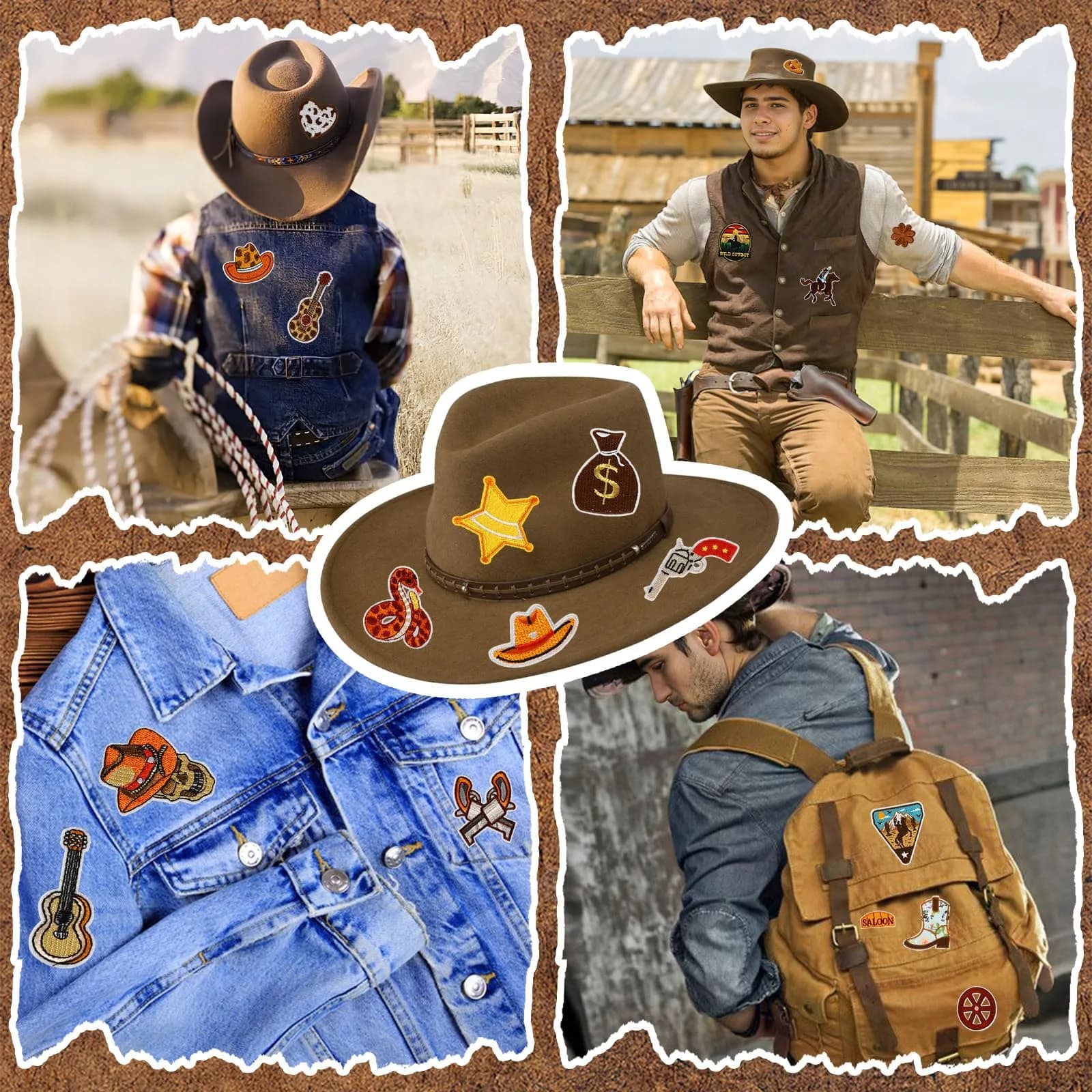 AUGSUN 60Pcs Western Iron On Patches | Brown Embroidered Sew Applique Set (60-Piece) - view 7