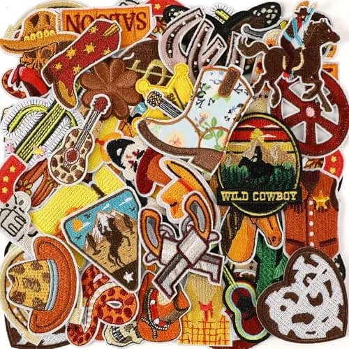 AUGSUN 60Pcs Western Iron On Patches | Brown Embroidered Sew Applique Set (60-Piece) thumbnail 1