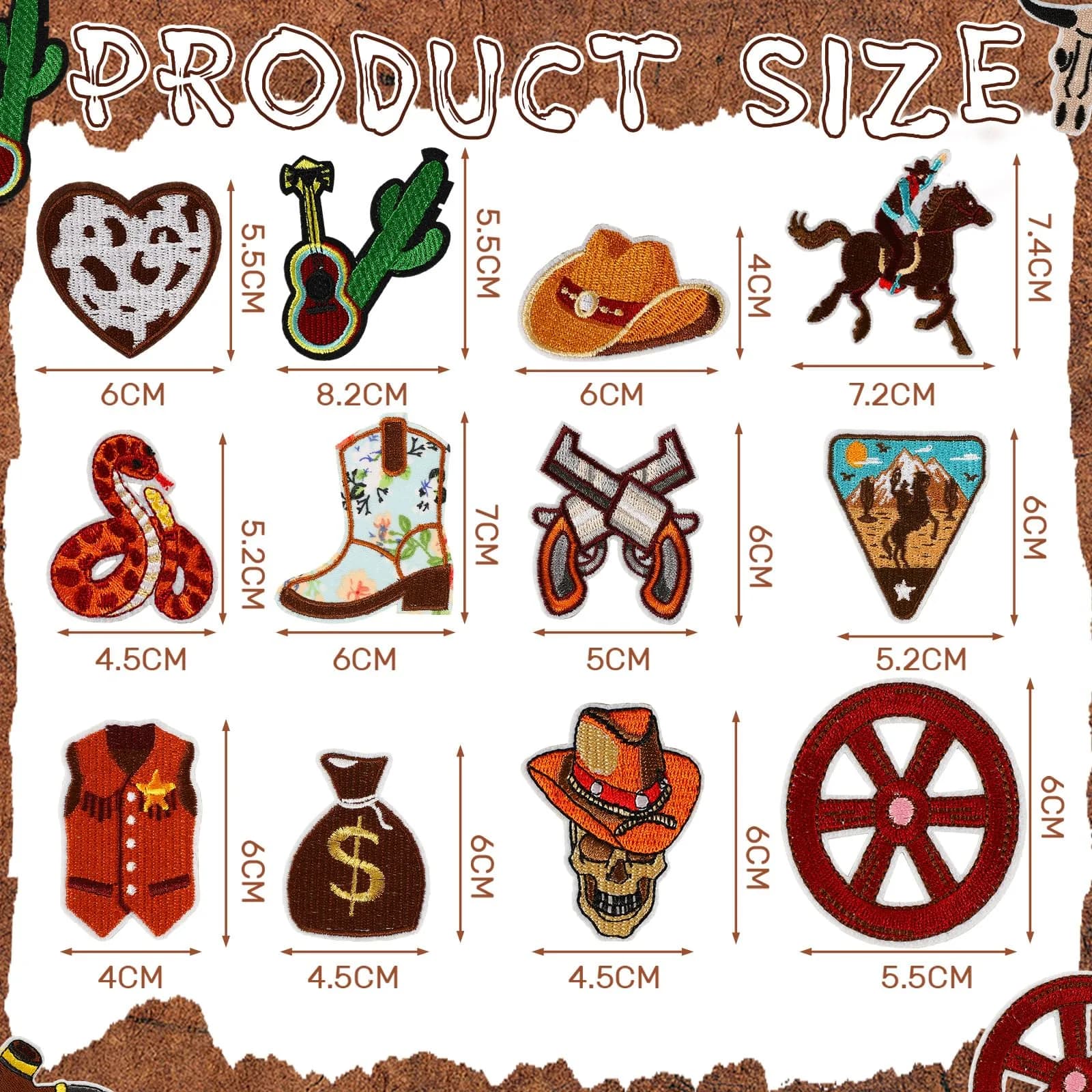 AUGSUN 60Pcs Western Iron On Patches | Brown Embroidered Sew Applique Set (60-Piece) - view 2
