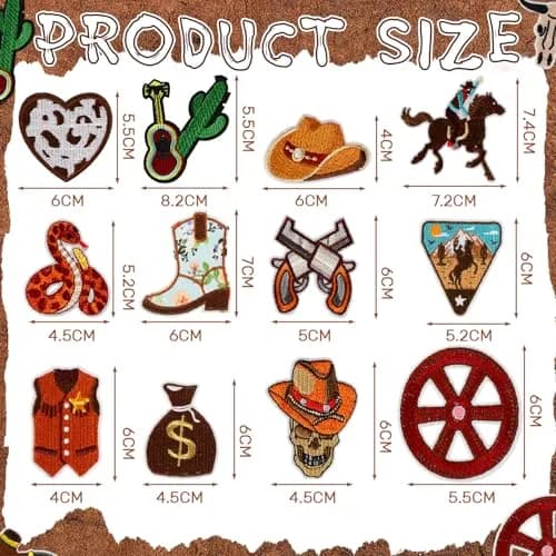 AUGSUN 60Pcs Western Iron On Patches | Brown Embroidered Sew Applique Set (60-Piece) thumbnail 2