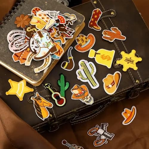 AUGSUN 60Pcs Western Iron On Patches | Brown Embroidered Sew Applique Set (60-Piece) thumbnail 3
