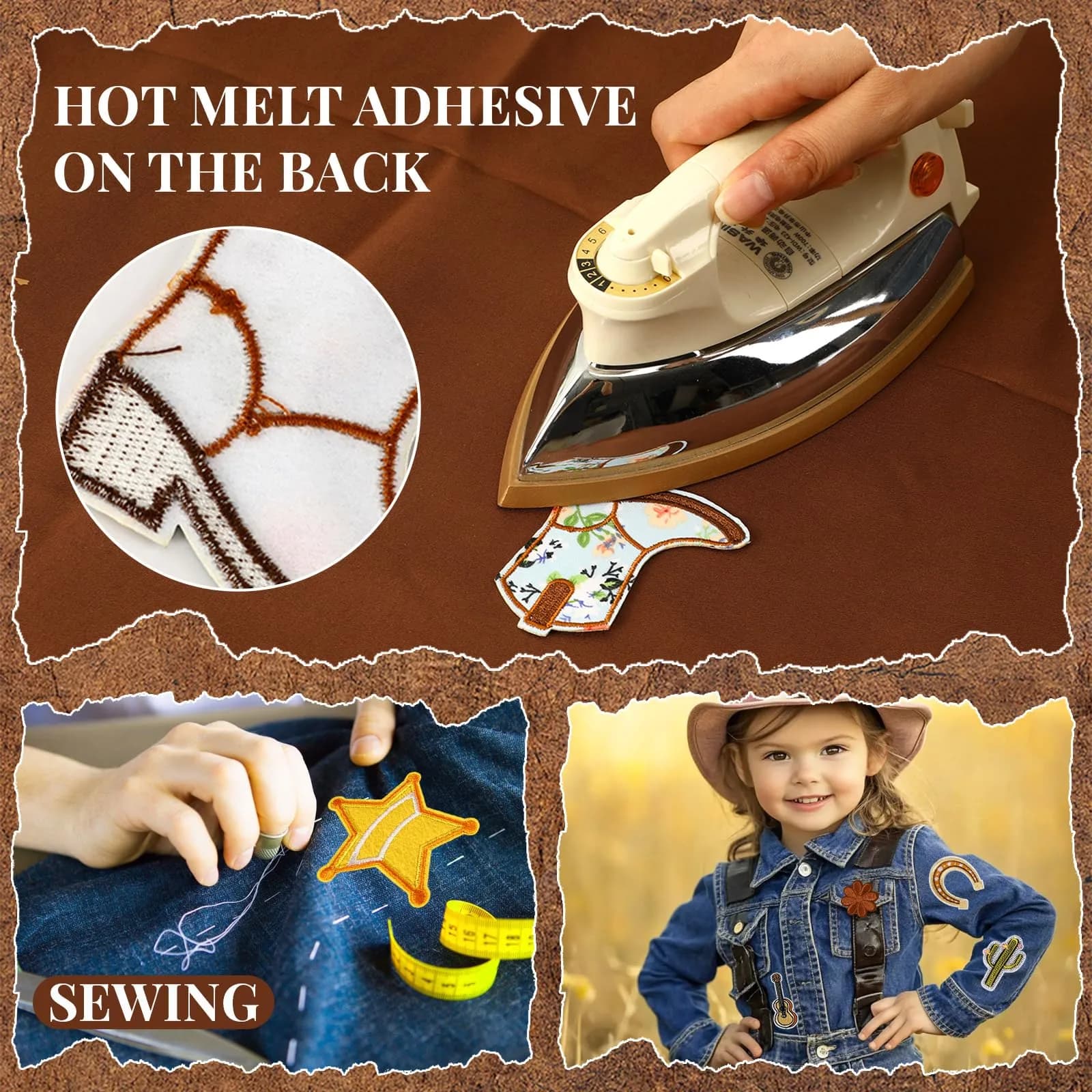AUGSUN 60Pcs Western Iron On Patches | Brown Embroidered Sew Applique Set (60-Piece) - view 4