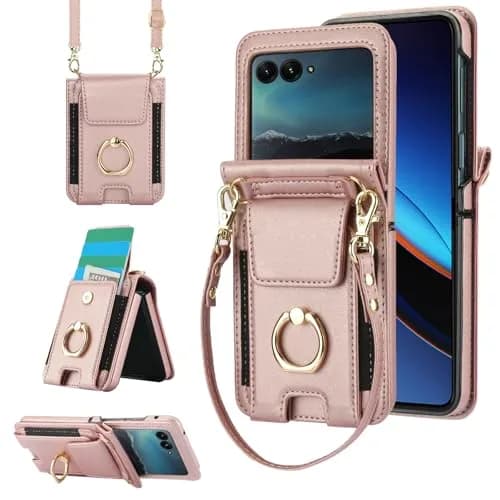 Asuwish Phone Case for Motorola Razr 50 Ultra/Razr+ 2024/Razr Plus 2024 | Wallet Cover with Ring & Strap (80-120c) thumbnail 1
