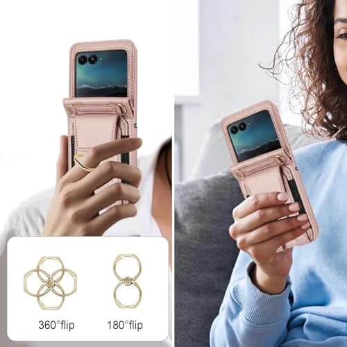 Asuwish Phone Case for Motorola Razr 50 Ultra/Razr+ 2024/Razr Plus 2024 | Wallet Cover with Ring & Strap (80-120c) thumbnail 5