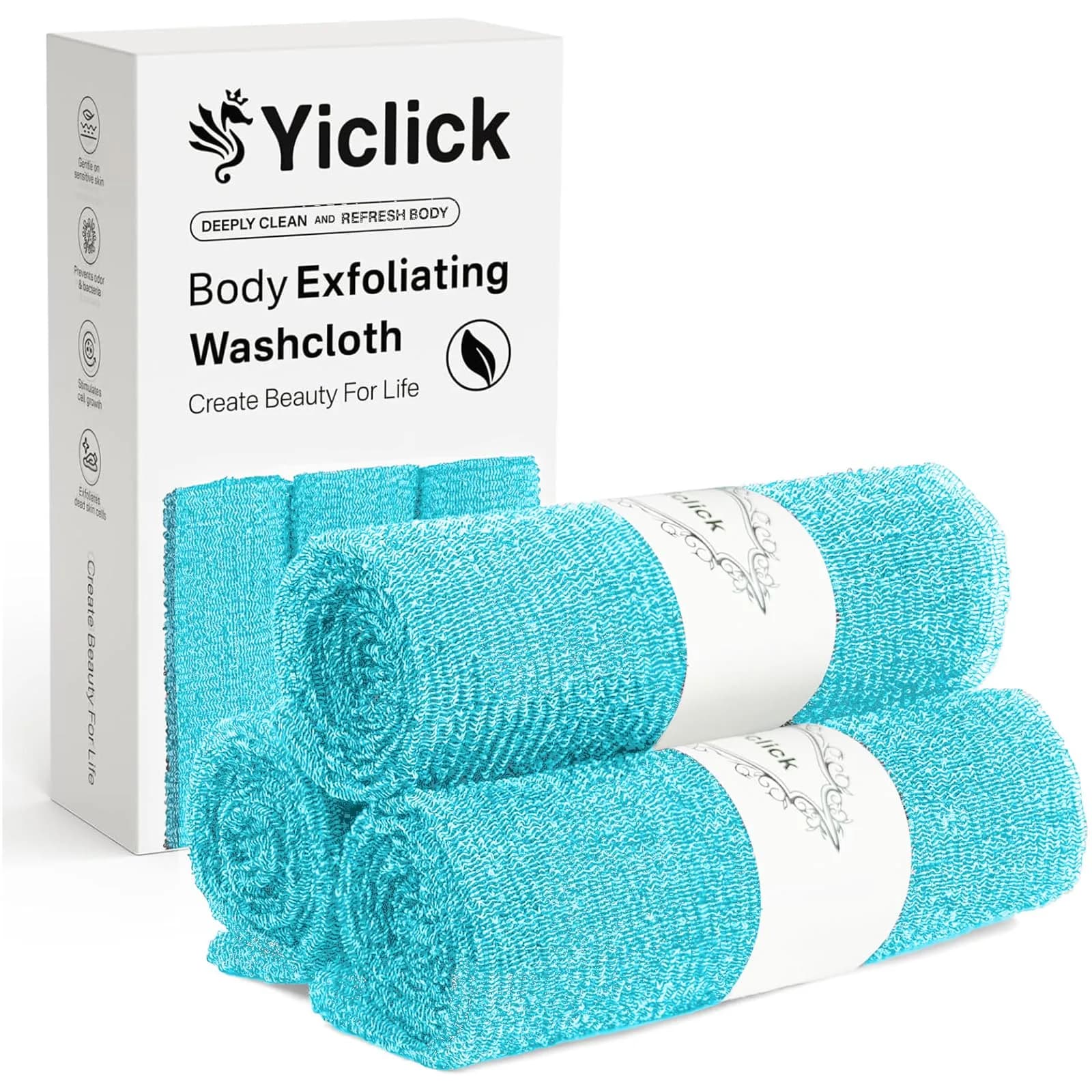 Yiclick Blue Exfoliating Washcloth Towel - Gentle Body Exfoliation for Smooth Skin (3-Pack) - main product image