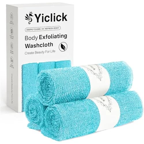 Yiclick Exfoliating Washcloth Towel 3-Pack | Gentle yet Effective Body Exfoliation for Smooth Skin — Blue
