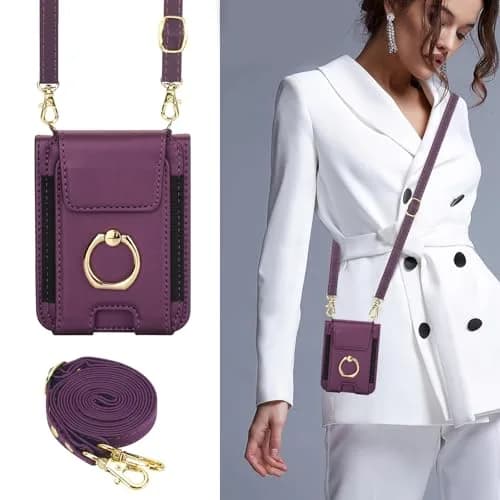 Asuwish Cellular Phone Case for Motorola Razr 50 Ultra/Razr+ 2024/Dark Purple | Wallet Cover with Ring & Strap thumbnail 6