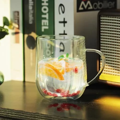 Joeyan Large Clear Double Walled Glass Coffee Mug 450ml | Borosilicate Material, Insulated & Durable thumbnail 4