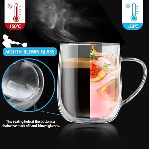 Joeyan Large Clear Double Walled Glass Coffee Mug 450ml | Borosilicate Material, Insulated & Durable thumbnail 5