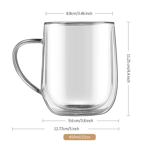 Joeyan Large Clear Double Walled Glass Coffee Mug 450ml | Borosilicate Material, Insulated & Durable thumbnail 7