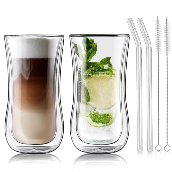 Joeyan Large Clear Double Walled Glass Coffee Mug 450ml | Borosilicate Material, Insulated & Durable — 400ml-Clear