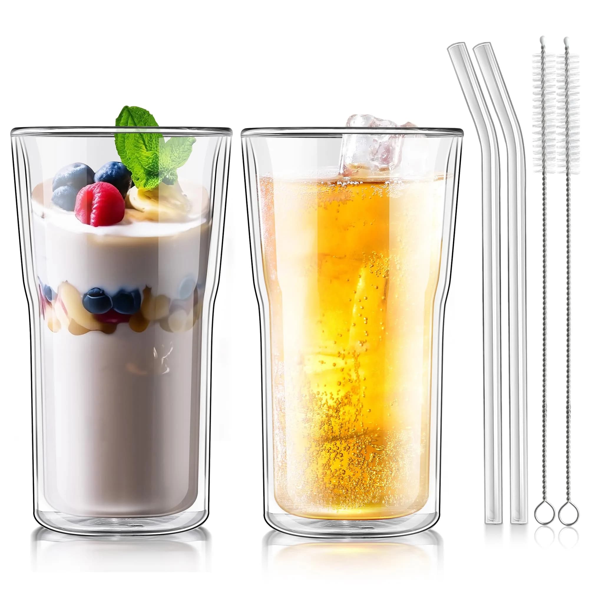 Joeyan Large Clear Double Walled Glass Coffee Mug 450ml | Borosilicate Material, Insulated & Durable — 450ml-Clear with handle