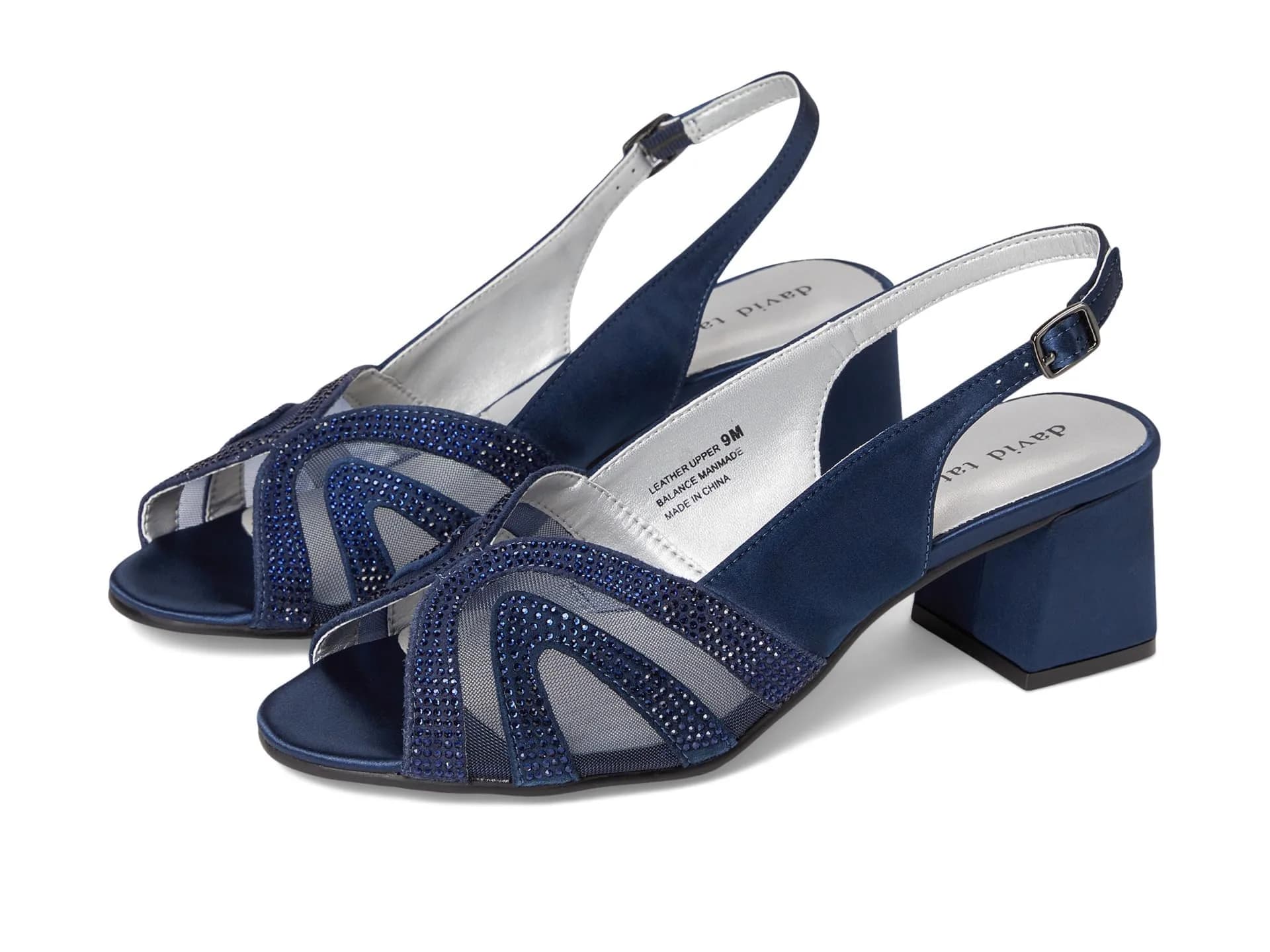 David Tate Desire Navy 9 X-Wide | Satin Heeled Sandal for Special Occasions - main product image