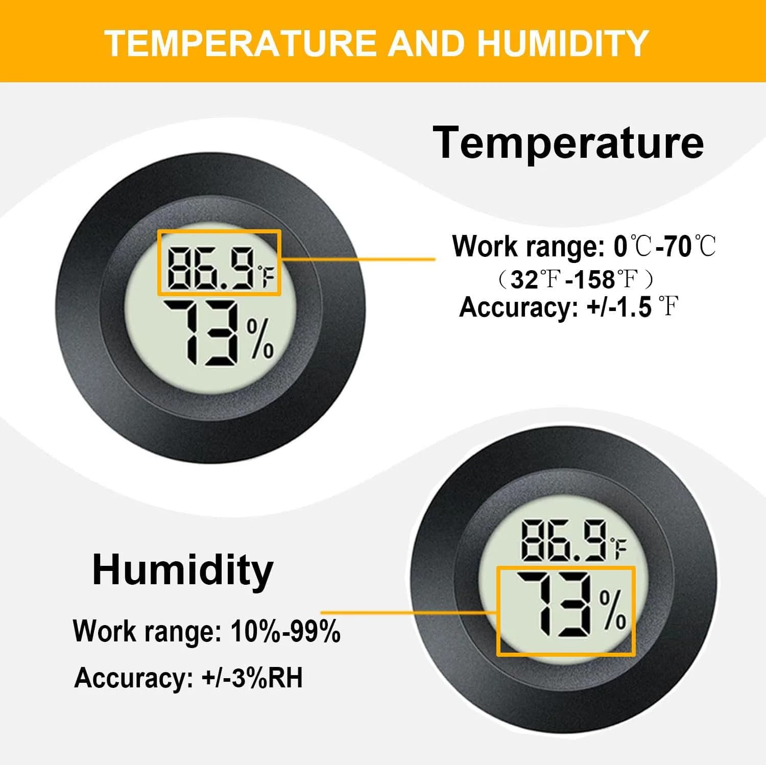 JEDEW Mini Digital Hygrometer Thermometer with Fahrenheit/Celsius Conversion, Indoor Humidity and Temperature Monitor (Compact Round Design) - view 3