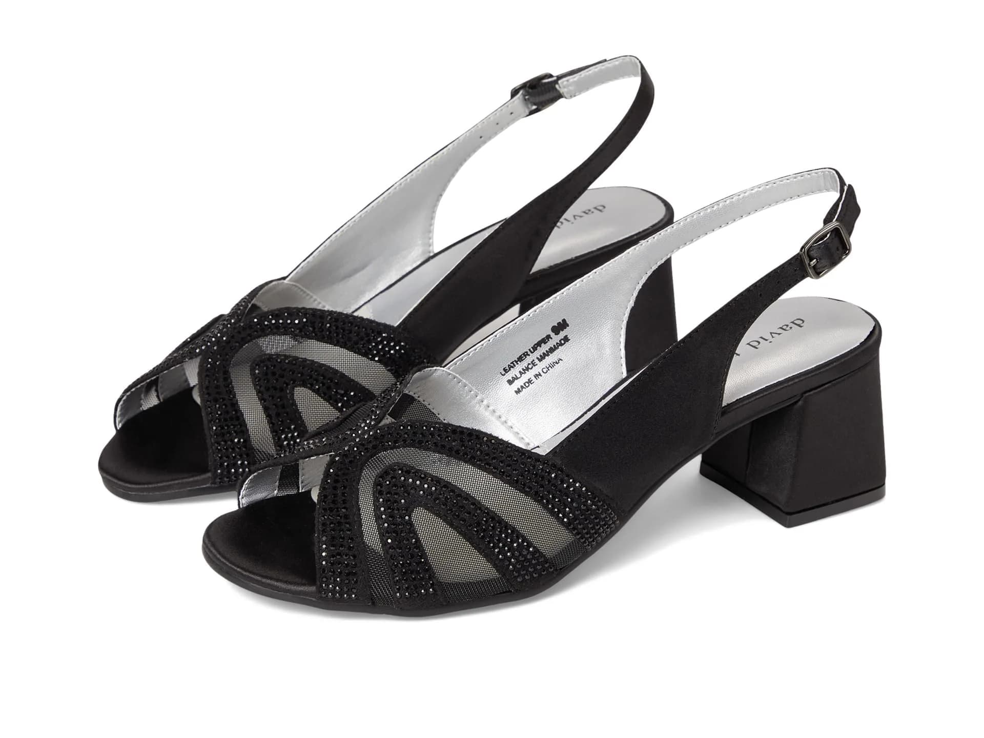 David Tate Desire Black Women's Sandal 7.5 Medium | Satin Heel with Rhinestones - main product image