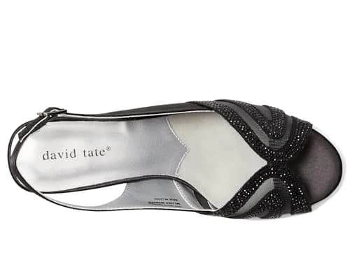 David Tate Desire Black Women's Sandal 7.5 Medium | Satin Heel with Rhinestones thumbnail 2