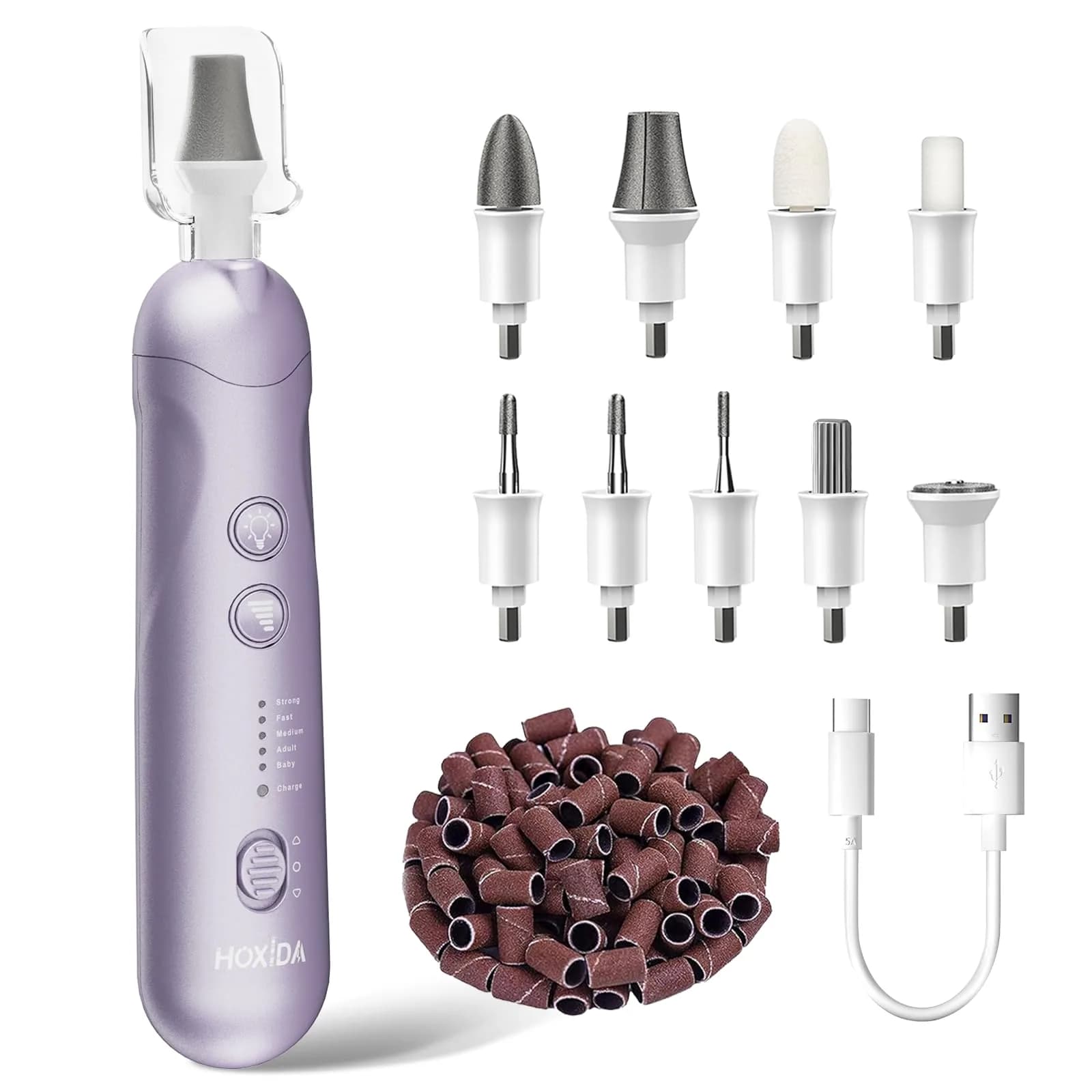 Hoxida Professional Cordless Electric Nail Drill Set with 9 Bits & 100 Bands, Rechargeable 20,000 RPM, Purple | Salon-Quality Manicure & Pedicure Tool - main product image