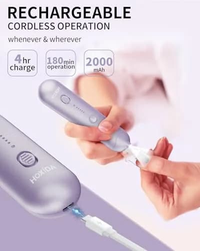 Hoxida Professional Cordless Electric Nail Drill Set with 9 Bits & 100 Bands, Rechargeable 20,000 RPM, Purple | Salon-Quality Manicure & Pedicure Tool thumbnail 4