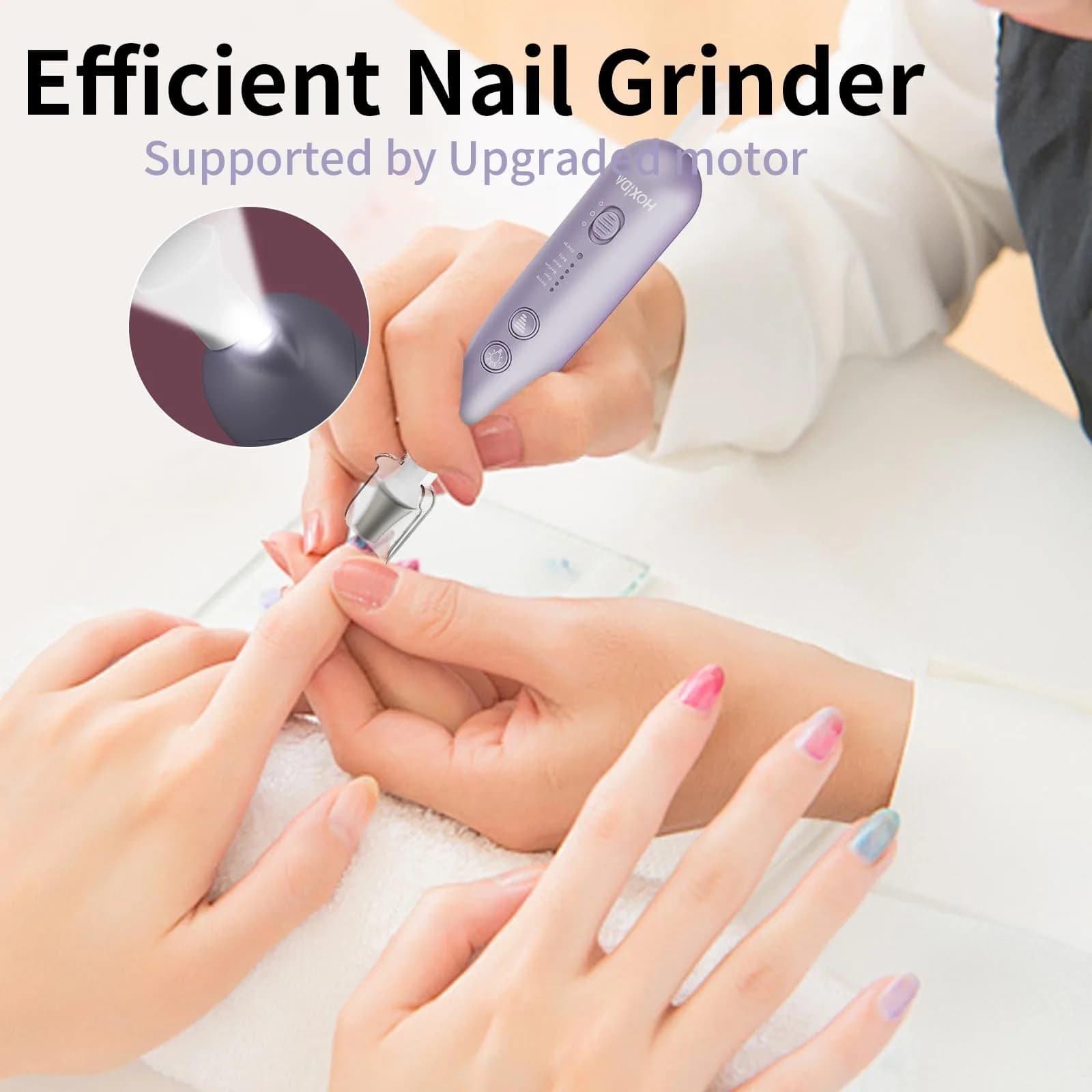 Hoxida Professional Cordless Electric Nail Drill Set with 9 Bits & 100 Bands, Rechargeable 20,000 RPM, Purple | Salon-Quality Manicure & Pedicure Tool - view 6