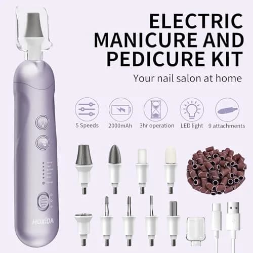 Hoxida Professional Cordless Electric Nail Drill Set with 9 Bits & 100 Bands, Rechargeable 20,000 RPM, Purple | Salon-Quality Manicure & Pedicure Tool thumbnail 2