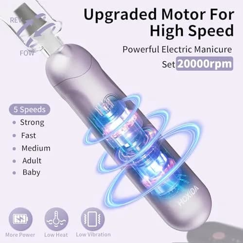 Hoxida Professional Cordless Electric Nail Drill Set with 9 Bits & 100 Bands, Rechargeable 20,000 RPM, Purple | Salon-Quality Manicure & Pedicure Tool thumbnail 3
