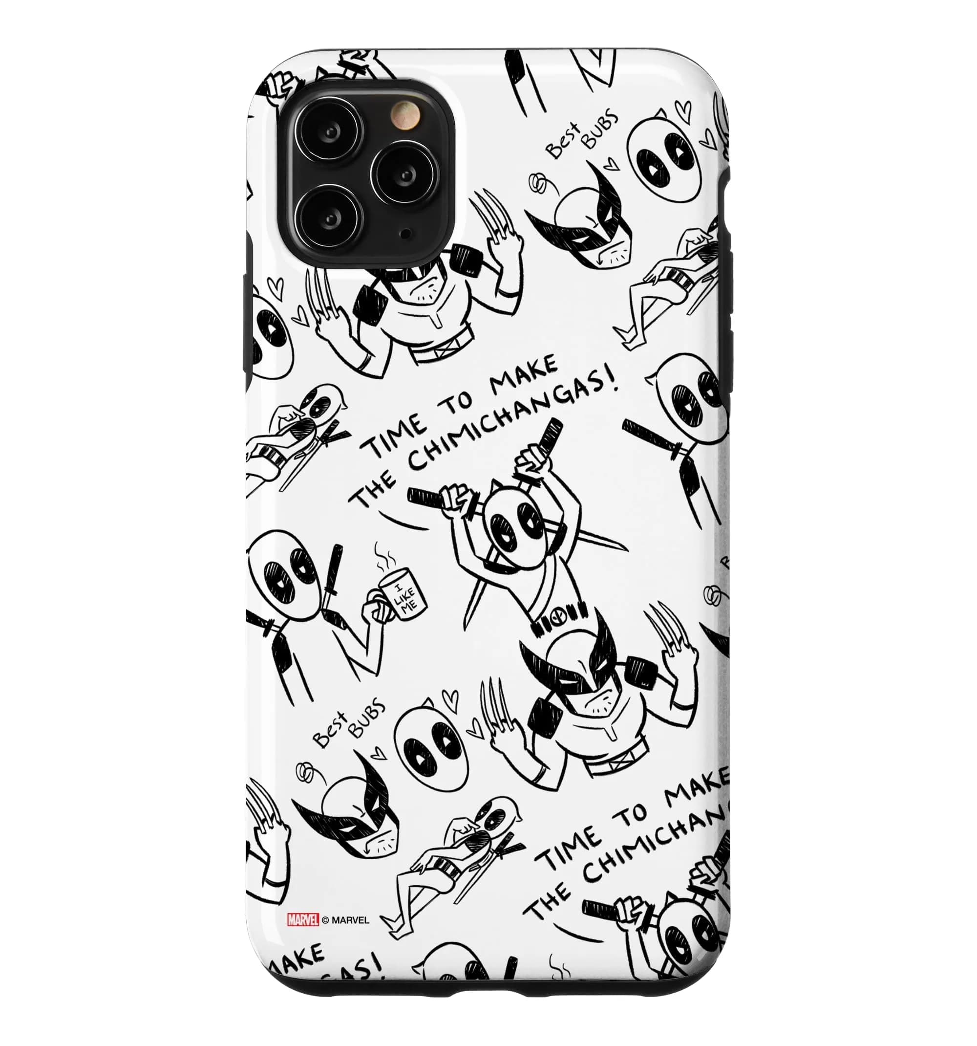 Marvel Deadpool & Wolverine Toony Doodles Pattern Case for iPhone 11 Pro Max | Cartoon Superhero Design