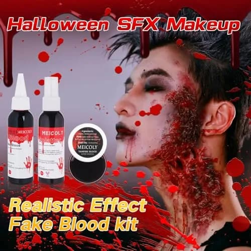 MEICOLY Fake Blood Spray & Dripping Blood Kit 2.1oz (62ml) Each | Realistic SFX Makeup for Halloween Cosplay thumbnail 8