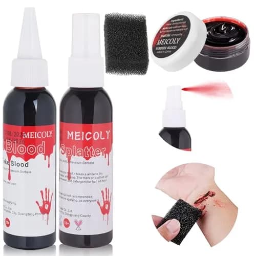 MEICOLY Fake Blood Spray & Dripping Blood Kit 2.1oz (62ml) Each | Realistic SFX Makeup for Halloween Cosplay thumbnail 9