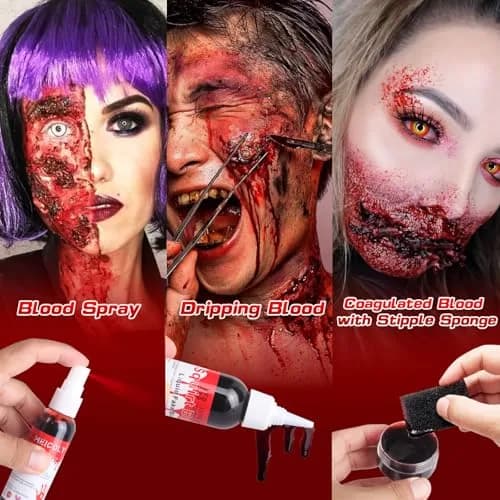 MEICOLY Fake Blood Spray & Dripping Blood Kit 2.1oz (62ml) Each | Realistic SFX Makeup for Halloween Cosplay thumbnail 3