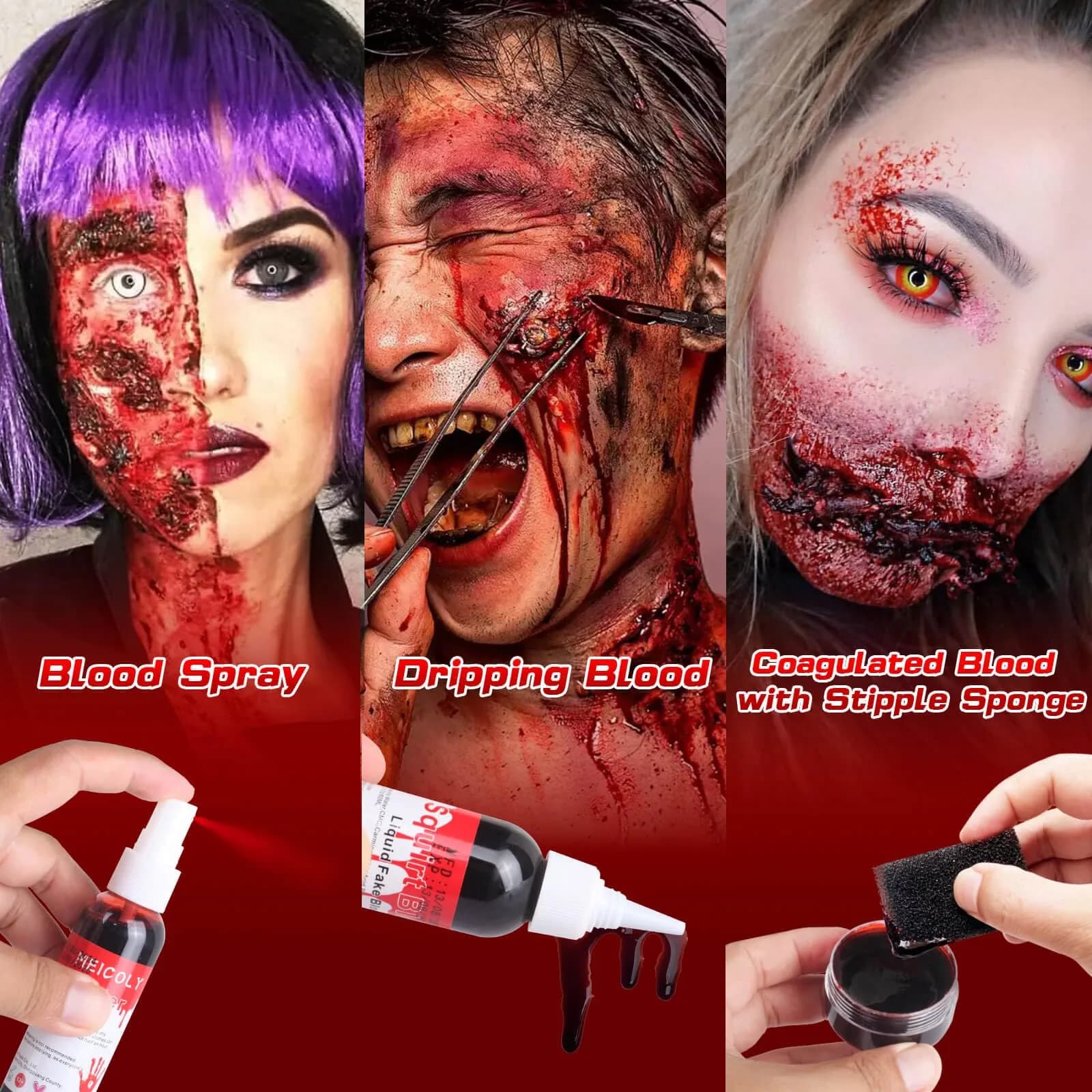 MEICOLY Fake Blood Kit with Sponge - Realistic SFX Makeup for Halloween Cosplay - view 4