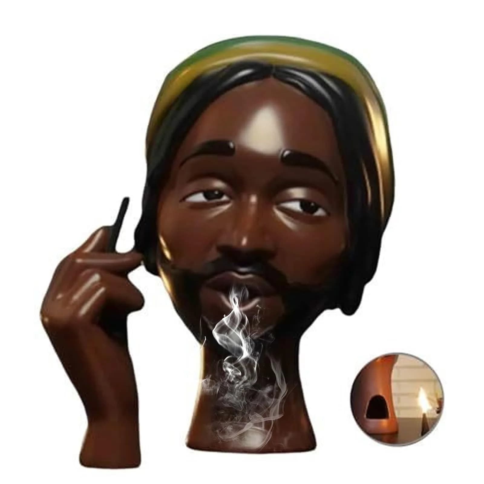 KLUSIET Head Incense Holder Black Women 25cm (10 inches) | Unique Resin Sculpture for Home Decor - main product image