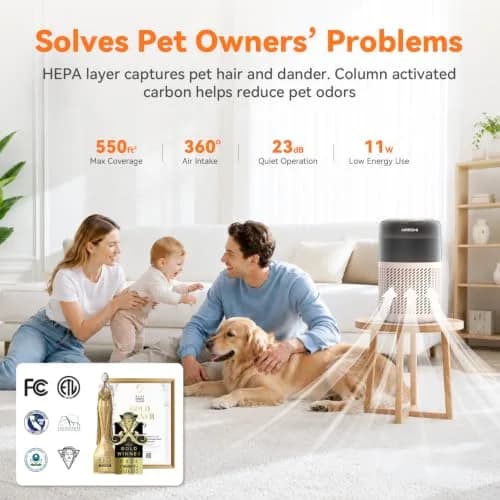 AIRROMI A2005 HEPA Air Purifier for Bedroom & Home, 550 sq ft Coverage, Creamy Beige | True HEPA Filter Removes 99.97% Pet Dander, Odor, Dust, Smoke thumbnail 2