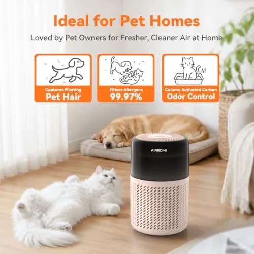 AIRROMI A2005 HEPA Air Purifier for Bedroom & Home, 550 sq ft Coverage, Creamy Beige | True HEPA Filter Removes 99.97% Pet Dander, Odor, Dust, Smoke thumbnail 3