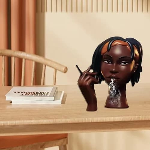 KLUSIET Head Incense Holder Black Women 24cm (9.4in) | Unique Resin Sculpture for Home Decor thumbnail 2