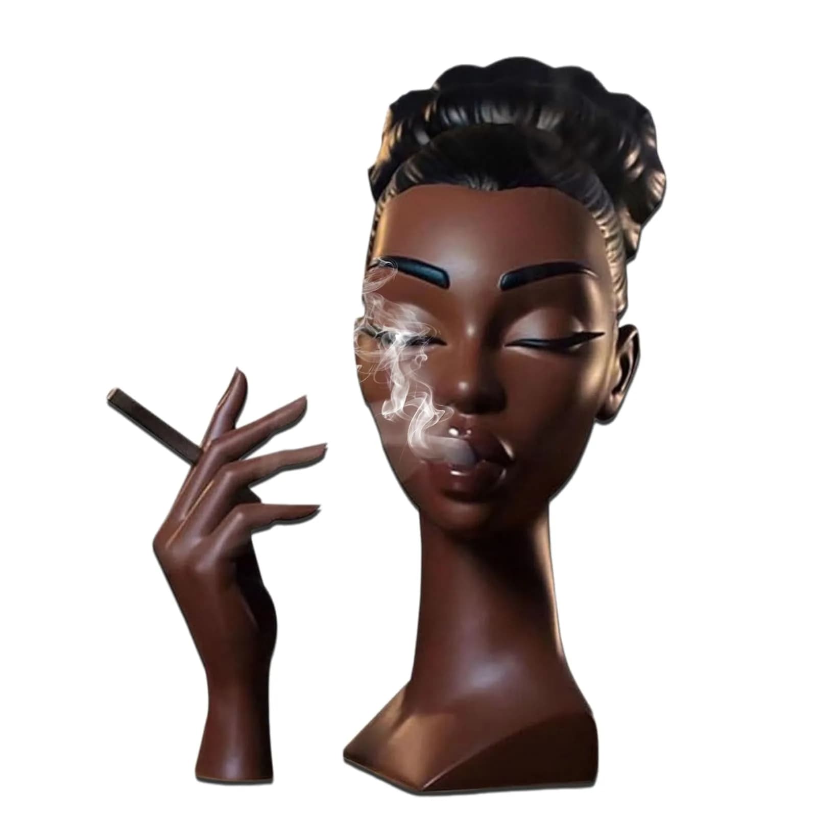 KLUSIET Head Incense Holder Black Women 24 cm (9.5 inches) | Unique Resin Sculpture for Home Decor — A